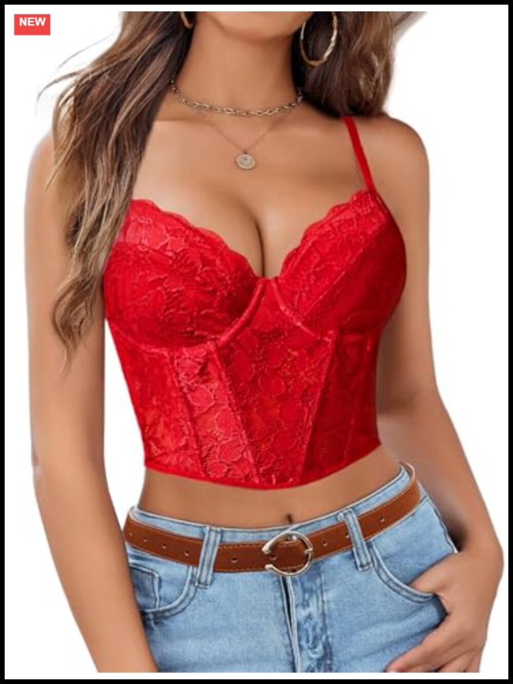 Lace Bralette V Neck Bustier Crop Top Underwired Racerback Adjustable